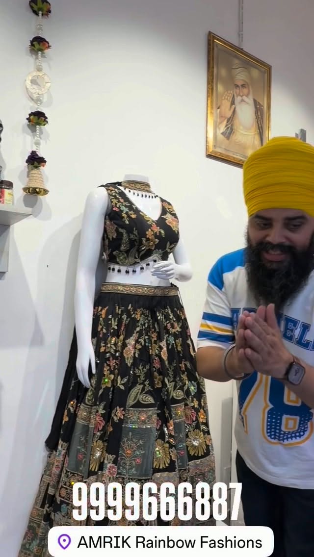 Original Instagram reel: black floral lehenga at Amrik Rainbow Fashions
